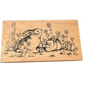 Great Impressions Bunny Rabbits In Flowers J54 Large Rubber Stamp